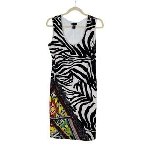 Eva Varro Zebra Animal Print Floral Jersey Stretch Tank Work Sheath Dress Size L